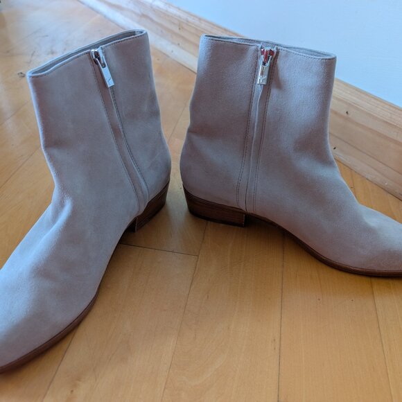 JOIE Laleh Ruffle Leather Suede Ankle Boot, Light Gray 38.5 - Picture 4 of 6